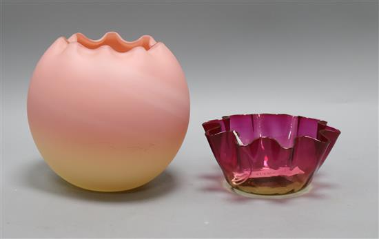 A Thomas Webb peach bloom bowl and a vase